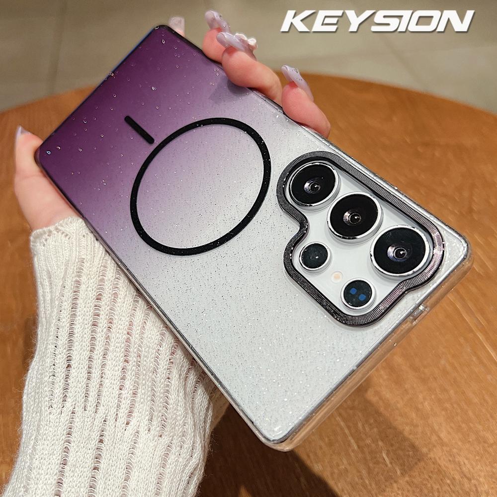 KEYSION Luxury Gradient Glitter Magnetic Phone Case for Samsung S22 S23 S25 Ultra S25+ Edge S24 FE Wireless Charging Shockproof Cover