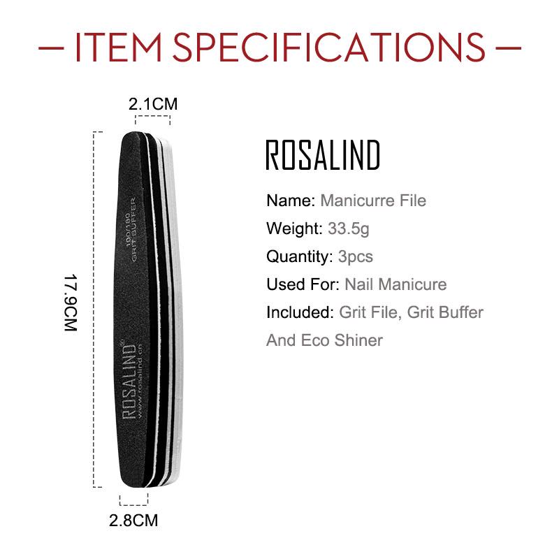 ROSALIND 3PCS Sanding Nail Files Grinding Buffer Pedicure Manicure Polish Beauty Tools Nail Care Professional Nail Files