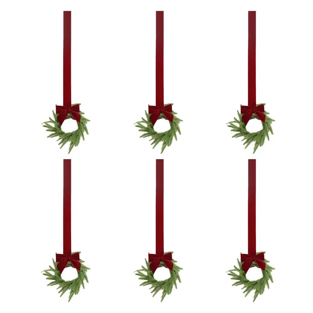 6pcs Christmas Mini Wreath For Cabinet Mini Artificial Garland Decor Mantel Wreaths Xmas Cabinet Fake Plant Garland Hanging C4E6