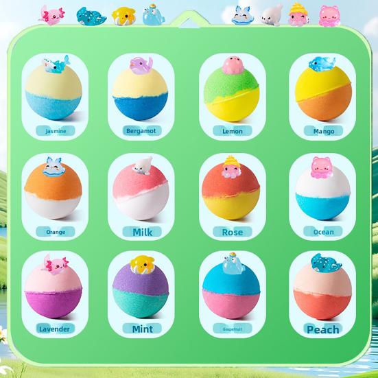 12Pcs Fizzy Bath Bombs with Surprise Toy Easy Rinse Non-Staining Gentle Sea Salt Bath Soak for Kids Fun Daily Bath Gift for Children