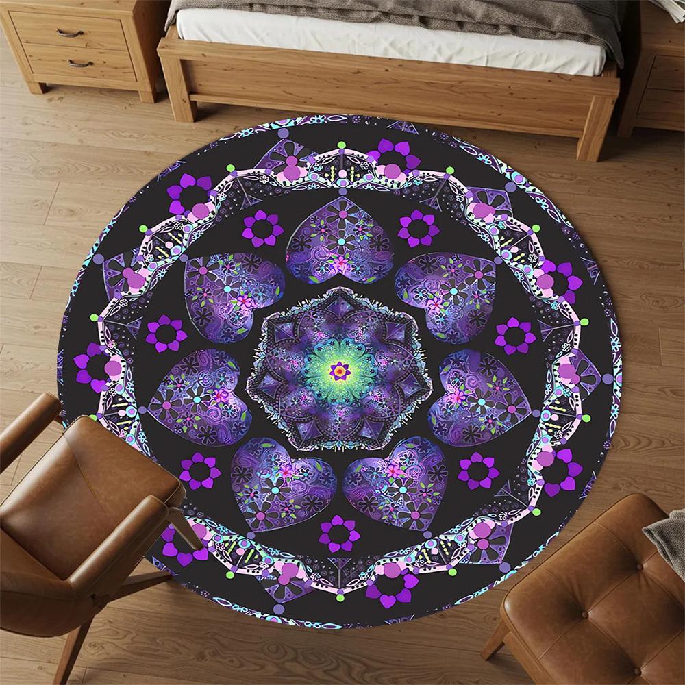1pc Heart Mandala Round Chair Mat Area Rug - Non-Slip, Floor Mat for Office, Bedroom, and Indoor Decor C1118017