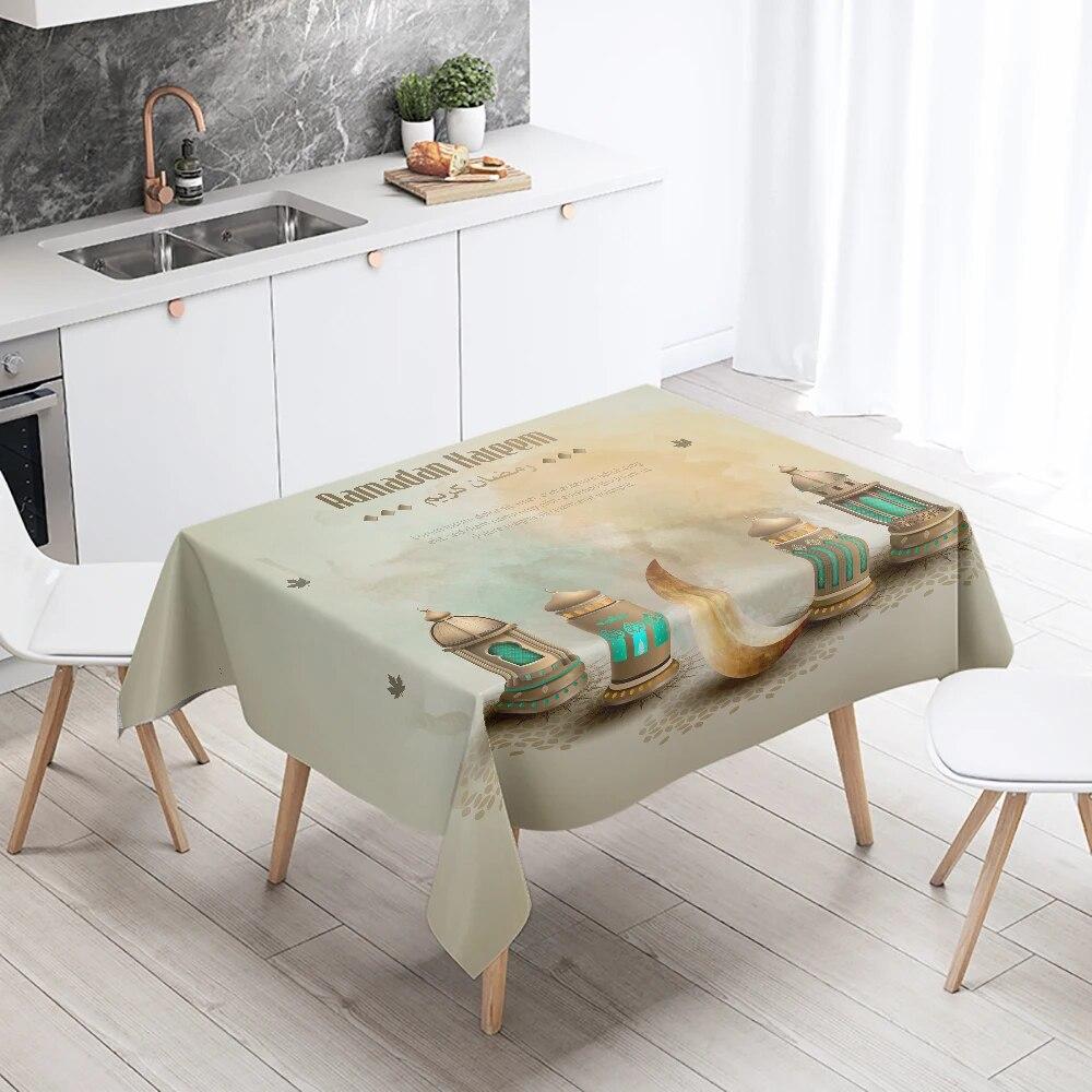 Ramadan Kareem Home Decoration Tablecloth Islamic Muslim Mosque Decoration Tablecloth Waterproof and Stain Resistant