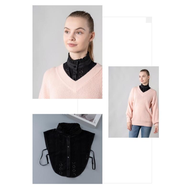 White Polyester Fashion Collar Insert Unique Patterns Lightweight Breathable Layering Piece