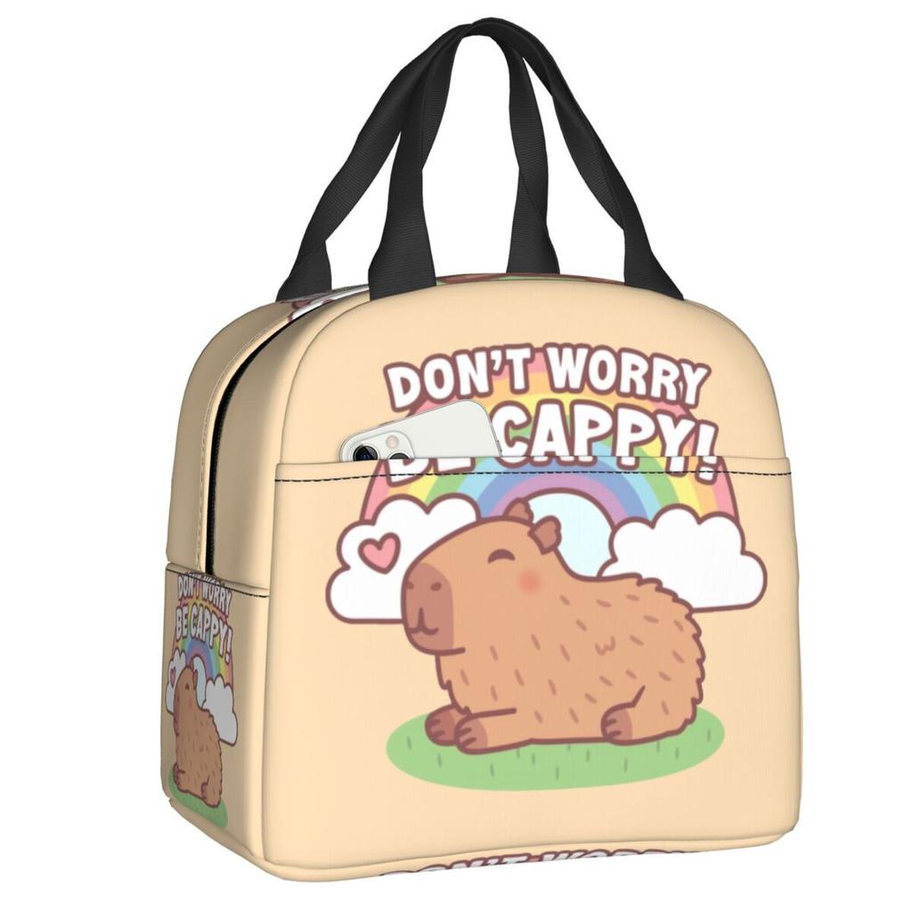 Custom Donut Worry Be Cappy Capybara Insulated Lunch Bag for School Office Portable Thermal Cooler Bento Box Women Children