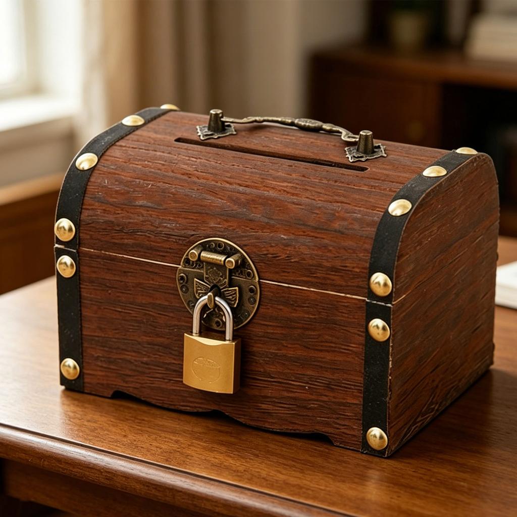 Wooden Piggy Bank Vintage Treasure Chest Shaped Money Saving Bank for Home Decor Party Display 14x10x10cm with Lock