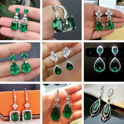Nouveaux Boucles d'Oreilles Pendantes Populaires pour Femmes Émeraudes Boucles d'Oreilles Rétro Accessoires de Fête Zircone Vert Vif Bijoux Élégants Cadeaux