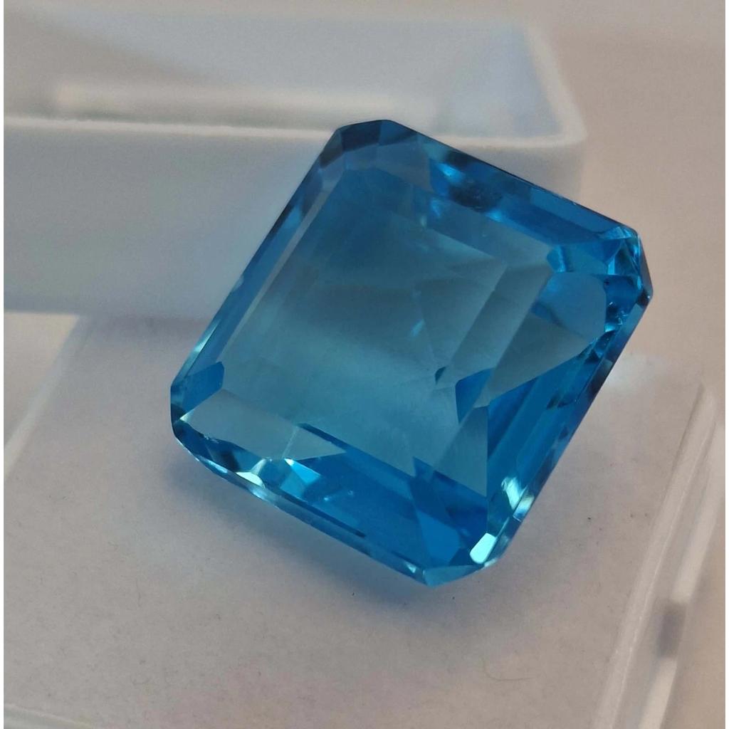 17-19 Ct Natural Swiss Blue Topaz Asscher Cut Fabulous Certified Loose Gemstone
