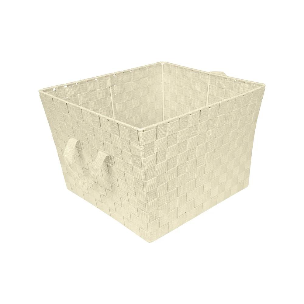 Large Woven Storage Basket Lightweight Durable Organization Tote with Handles Home Decor Rectangular Storage Bin Polypropylene