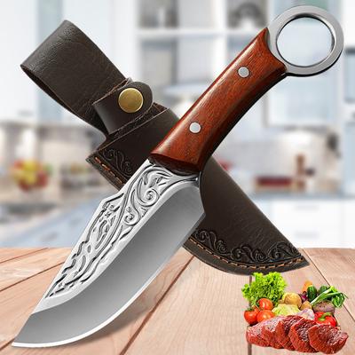 Cutelo de carne em aço inoxidável, faca de desossa de cozinha, vegetais e frutas, cabo de faca com capa