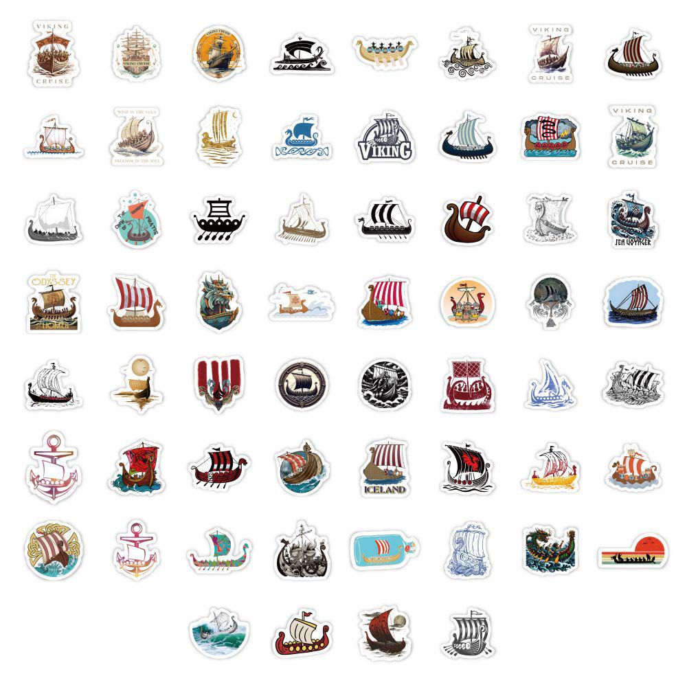 Viking Longship Cartoon Stickers: 60pcs Waterproof Graffiti Decals for Laptop & Journal Decoration