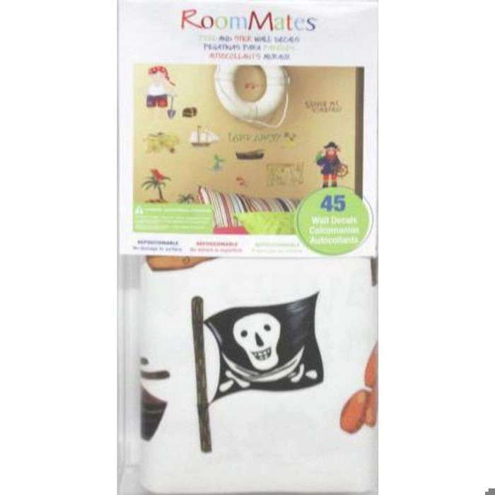 Stickers repositionnables - ROOMMATES - ALPHA CHASSE PIRATES - 45 pièces - Vinyle flexible - Multicolore