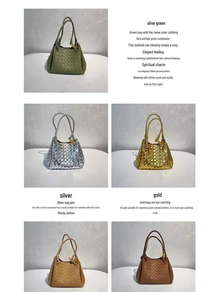 2024 Summer Woven PU Parachute Handheld & Crossbody Basket Bag with Metal Rope Buckle