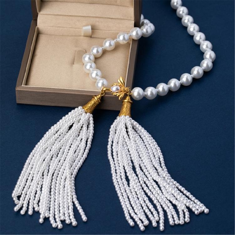 Imitation Pearls Bead Necklace Tassels Choker Elegant Fringes Neckchain Ornament