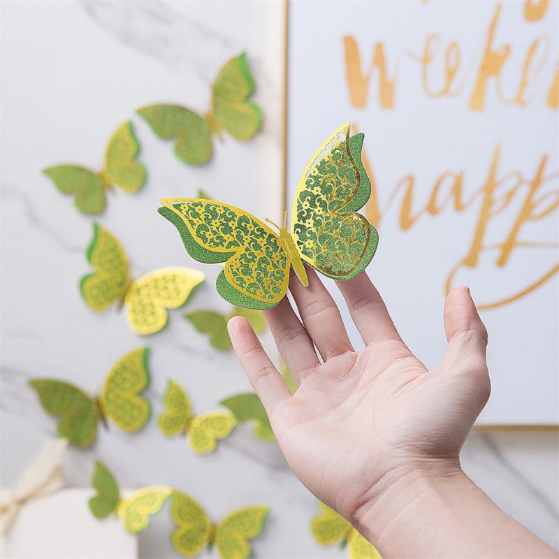 Hollow Butterfly Wall Sticker Hollow Butterfly Metallic Feel Home Decoration 3d Stereo Decorations Party Butterfly Decoration