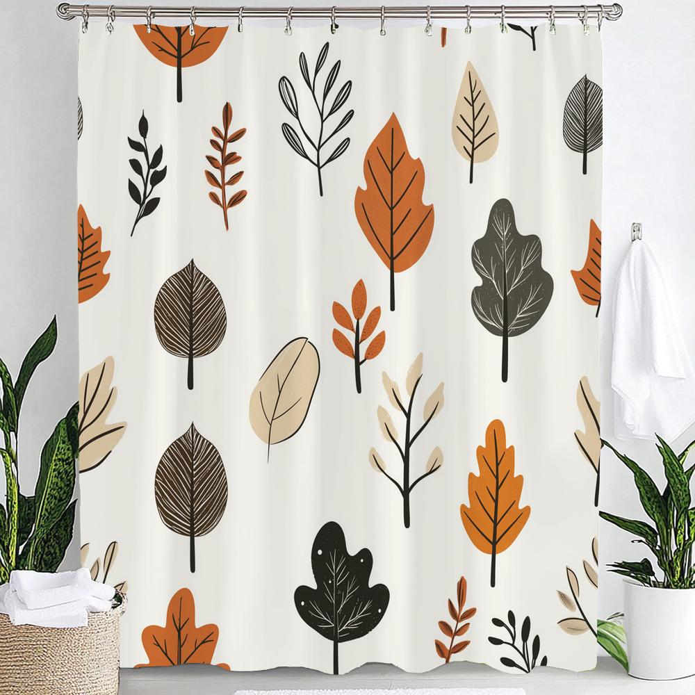 1Pc Autumn Leaf Print Polyester Shower Curtain Bathroom Decoration Curtain,Hanging Curtain With Hooks Machine Washable