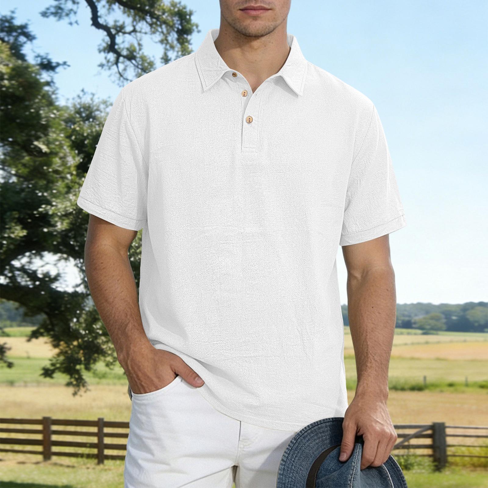 

Men s Short Sleeve Lap Button V-Neck Casual T-Shirt With Pocket XL білий