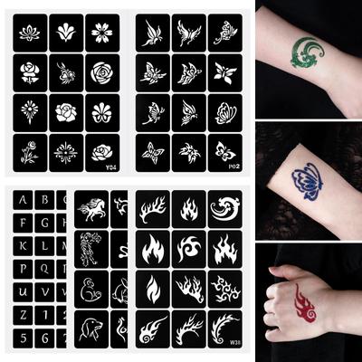 Letter Animal Flower Hollowed Out Tattoo Template for Body Art Tattoo Painting Temporary Glue Adhesive Glitter Powder Kit