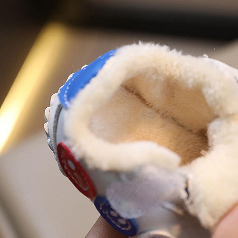 Winter Walking Shoes for Boys and Girls, Soft-Soled Infant Cartoon Fleece-Lined Cotton Shoes.