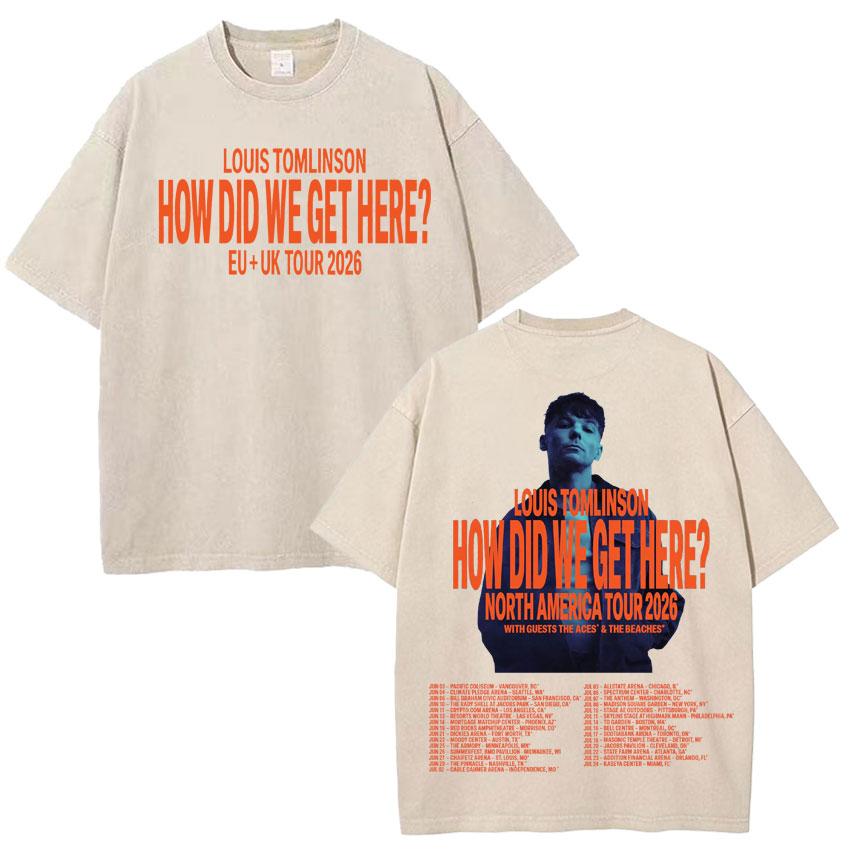 How Did I Get Here Vintage Washed TShirt Singer Louis Tomlinson Album Print Unisexs Cotton Tee Shirt Tide Short Sleeve Fans Gift