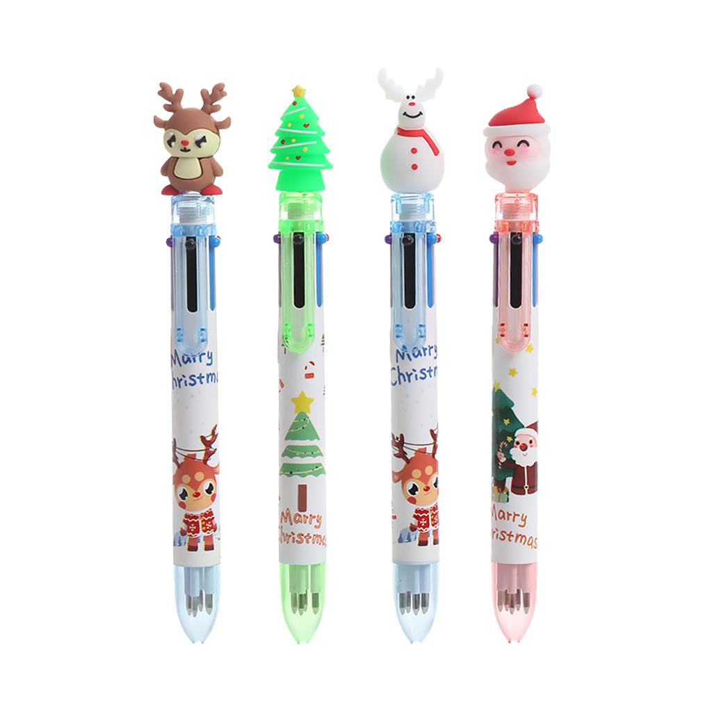 4pcs Christmas Ballpoint Pens Santa Tree Snowman Reindeer Colorful Click Pen Gift
