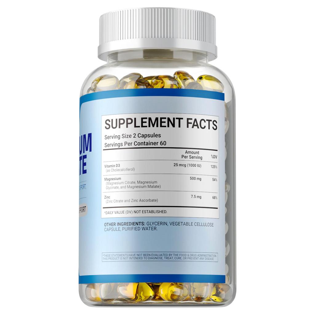 Hochreine Magnesiumglycin-Kapseln, 500 mg, Vitamin D3, Zinkkomplex-Formel, schützt die Knochen- und Gelenkgesundheit.