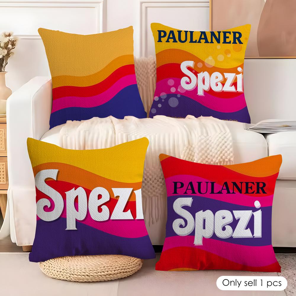 PPaulaner SSpezi Logo Cushion Cover Natural Linen Organic Fabric DoubleSided Printing Couch Pillow Covers Home Decor