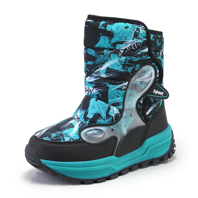 Winter 2025 Boys' High-Top Waterproof Snow Boots with Thick Velvet Lining