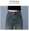Damen High-Waist Fleecegefütterte und Einschichtige Weitbeinjeans - Frühling, Herbst, Winter Retro Schlankmachende Straight-Leg Bodenlange Hosen