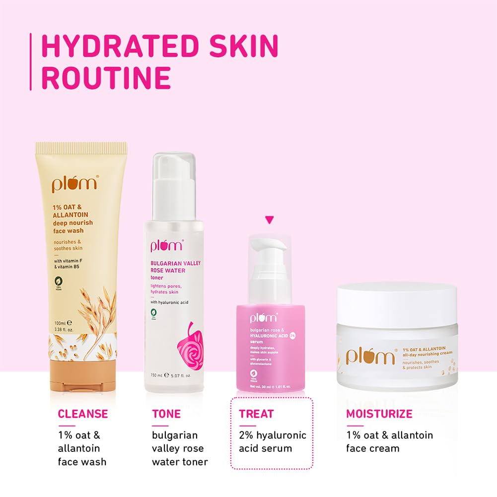 Plum 2% Hyaluronic Acid Serum with Bulgarian Rose 30 Ml | Hydrating Face Serum for Plump, Bouncy Skin Daily Use