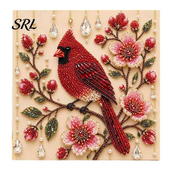 Relaxing Hobbies for Stress Relief Bird Faux Pearl Painting Kit, Flower And Art DIY Artistic Activities Kids Teens Owl Red Craft Set Adults, Home Wall