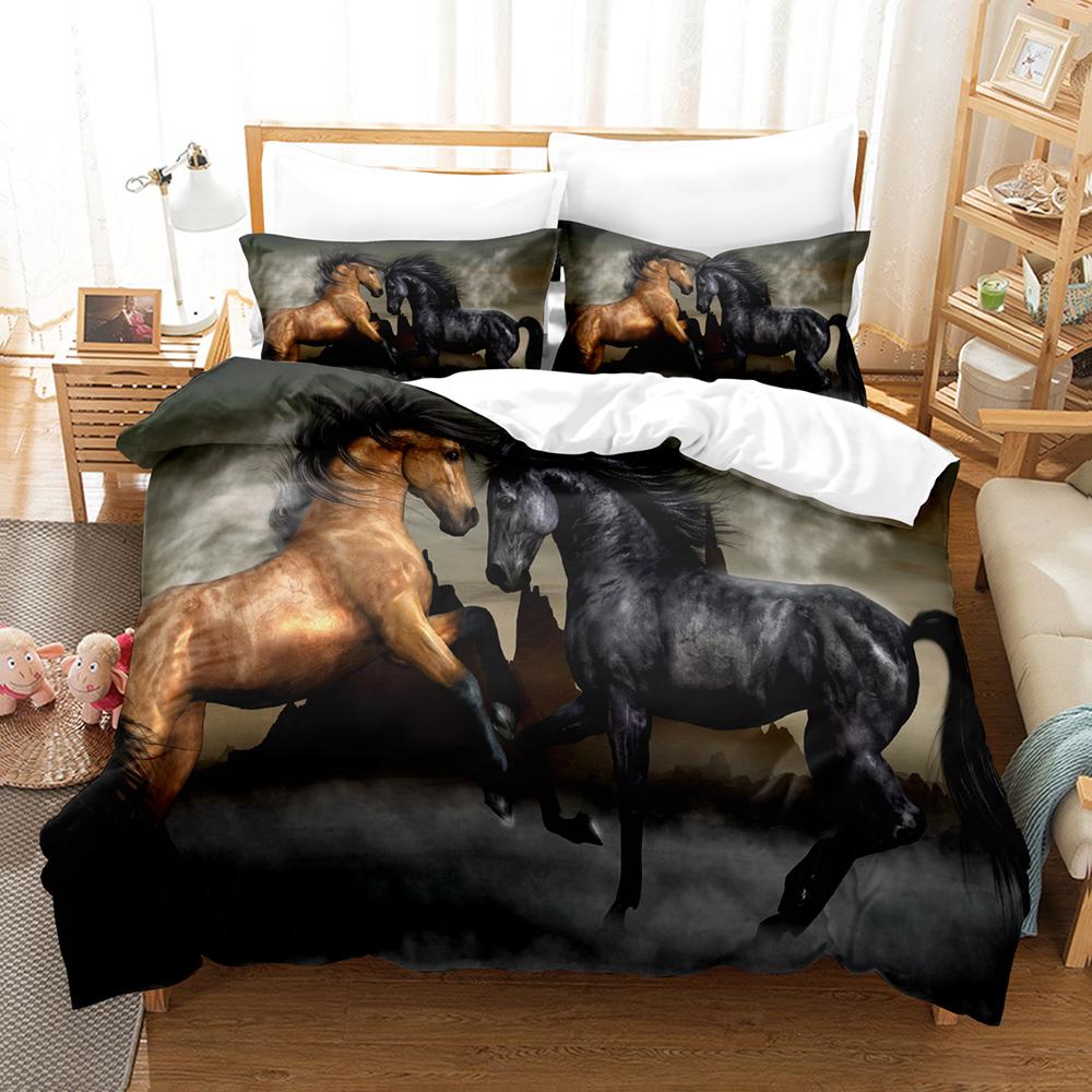 Polyester Comfortable White Horse Pattern Duvet Cover Set With Duvet Cover And Pillowcases King Queen Twin Sizes For All Ages