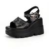 2024 Summer Gothic Platform Sandals: Punk Style, 9cm Heel, Spiderweb Embroidery, Spider Buckle Women's Shoes
