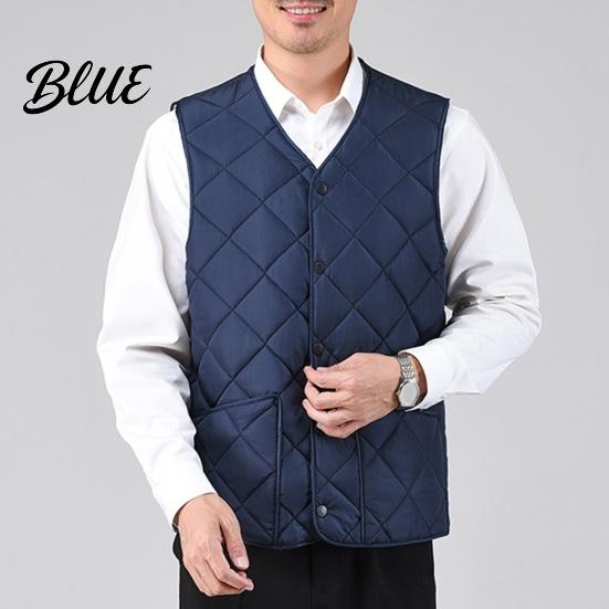 Sleeveless Jacket Men Closure V-Neck Vest with Down Padding Autumn Winter Pocket Button Solid Color