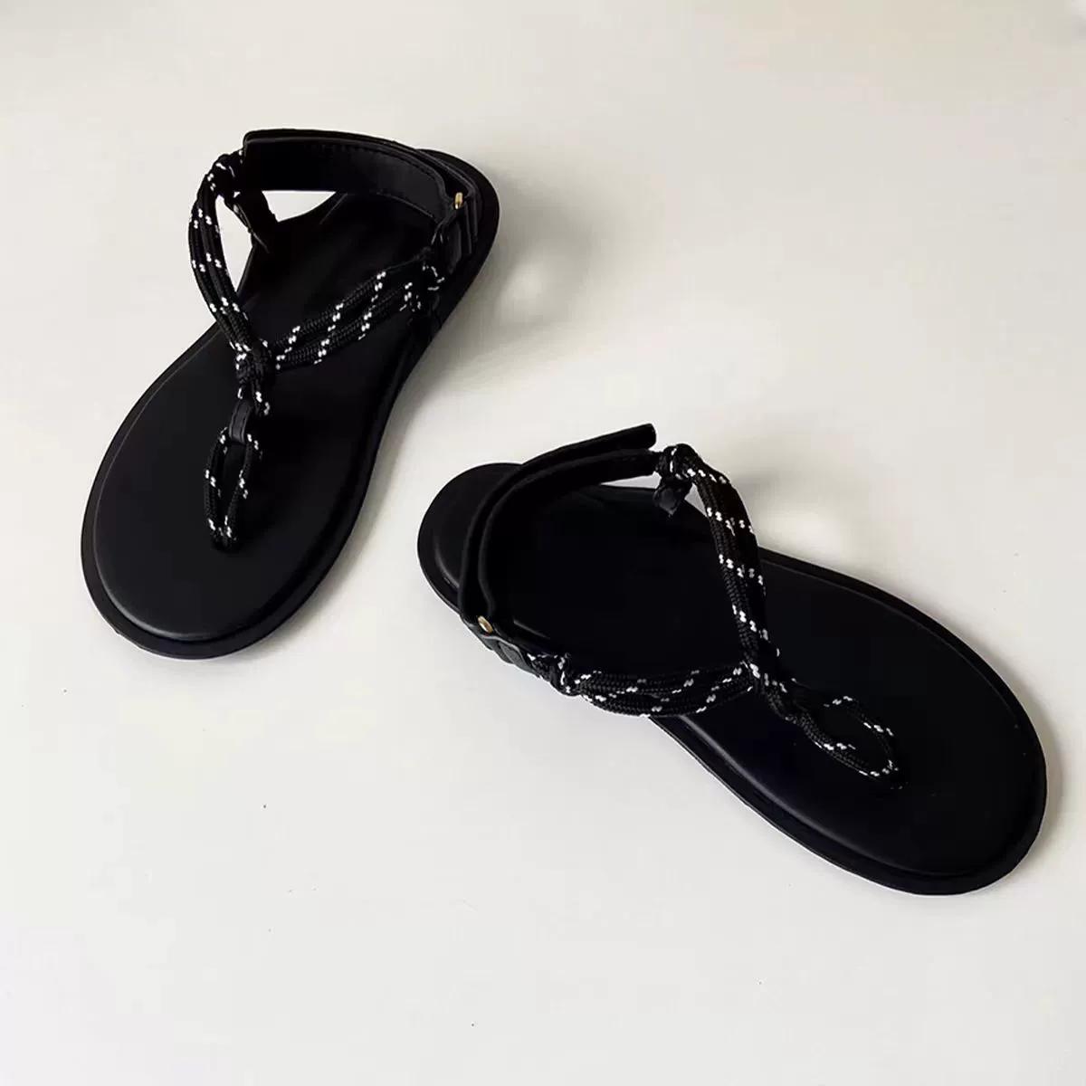 Новые женские сандалии Rope, повседневные туфли на плоской подошве, летние пляжные туфли на плоской подошве, дизайнерские сандалии, женские шлепанцы для отдыха, сланцы для улицы 35