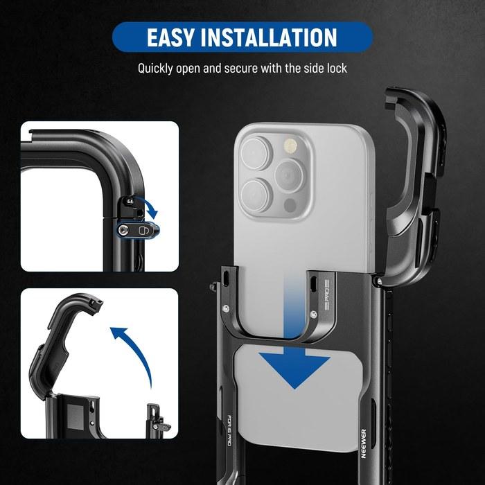NEEWER Smartphone Cage iPhone 16 Pro, Video Rig Cage, Aluminum Alloy, with 67mm Filter Adapter, 17mm Lens Backplate, T-Mount Lens Adapter,