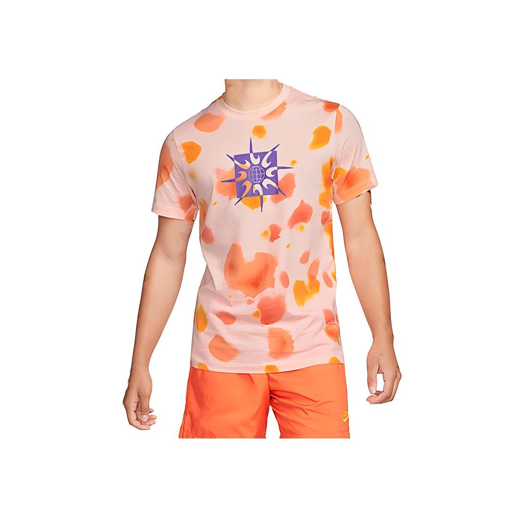 Nike Geometric Tie-Dye Casual Round Neck T-Shirt Men Tops Orange DQ1068-610