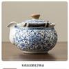 Beige Light Luxury Ru Kiln Twisted Branch Lotus Hand Grab Single Pot Teacup Kung Fu Tea Set Household Large-Capacity High-Grade Blue And White