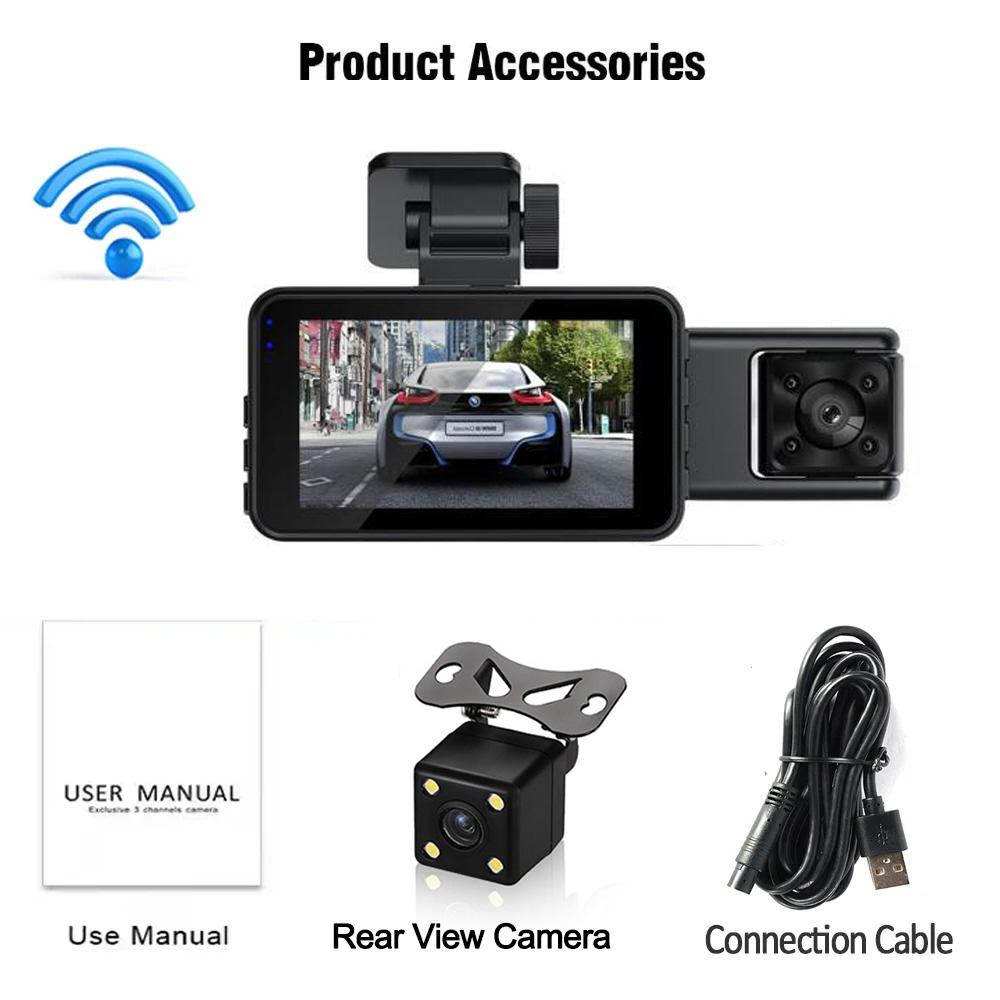 3 Camera Dash Cam WIFI CAR DVR 3-Lens Car Video Recorder Rear View Camera Black Box FULL HD 1080P Night Vision Car accessory