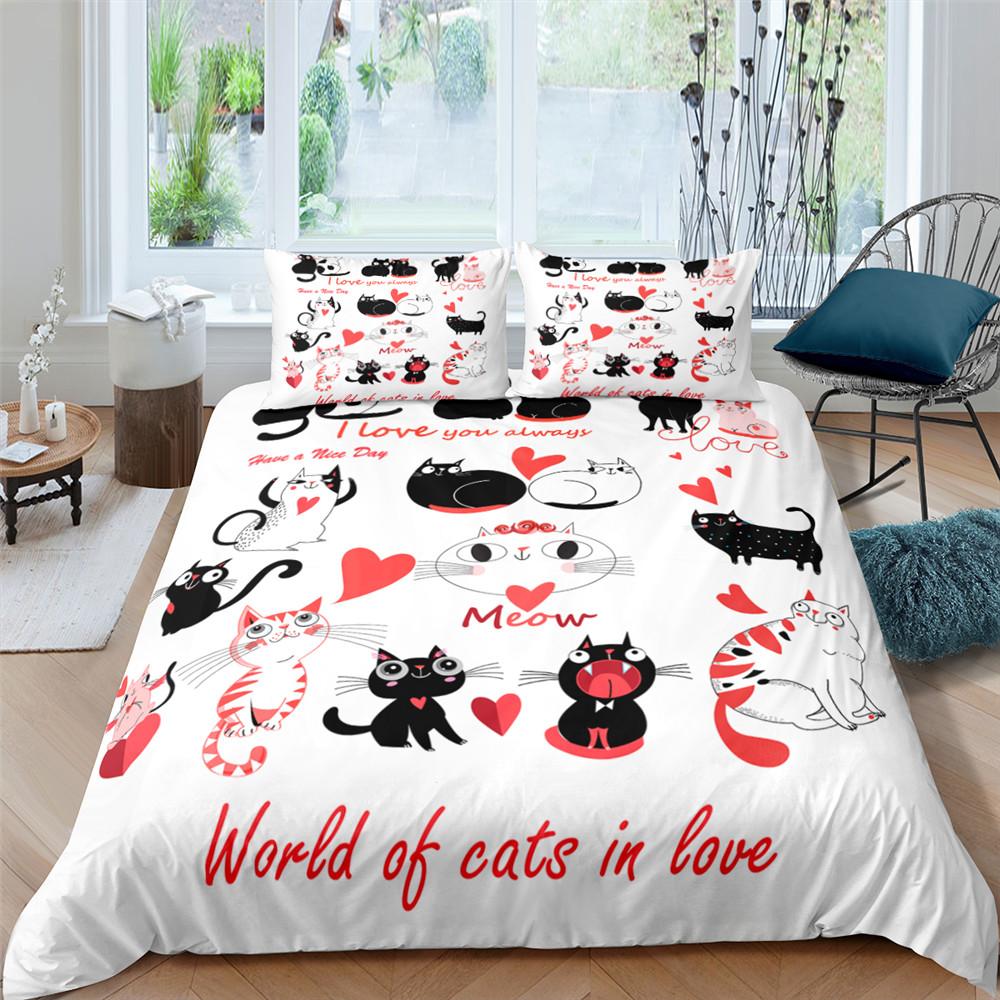 Cartoon Cat Duvet Cover Spaceship Outer Space Pet Animal Golden Line Cover for Kid Boys Girls Youth Gifts for Bedroom Decoration