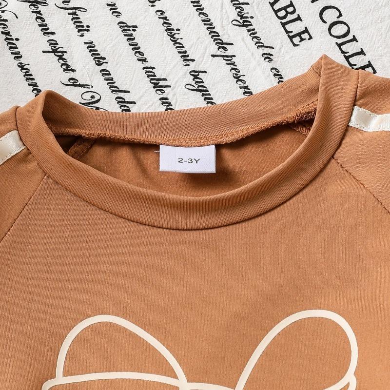 Girls' Fashionable Caramel-colored Bow Tie Set for Summer Children's Casual Short-sleeved Wide-leg Pants Two-piece Set