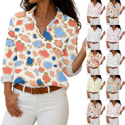 Women's Shirt With Floral Print Buttons, Long Sleeved Casual Regular Shirt Blouses Casual Plus Size Basic Tops