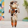 Women Plus Size White Halloween Ghost Printed Round Neck Long Sleeve Cuffed Two Piece Pants Set With Pockets