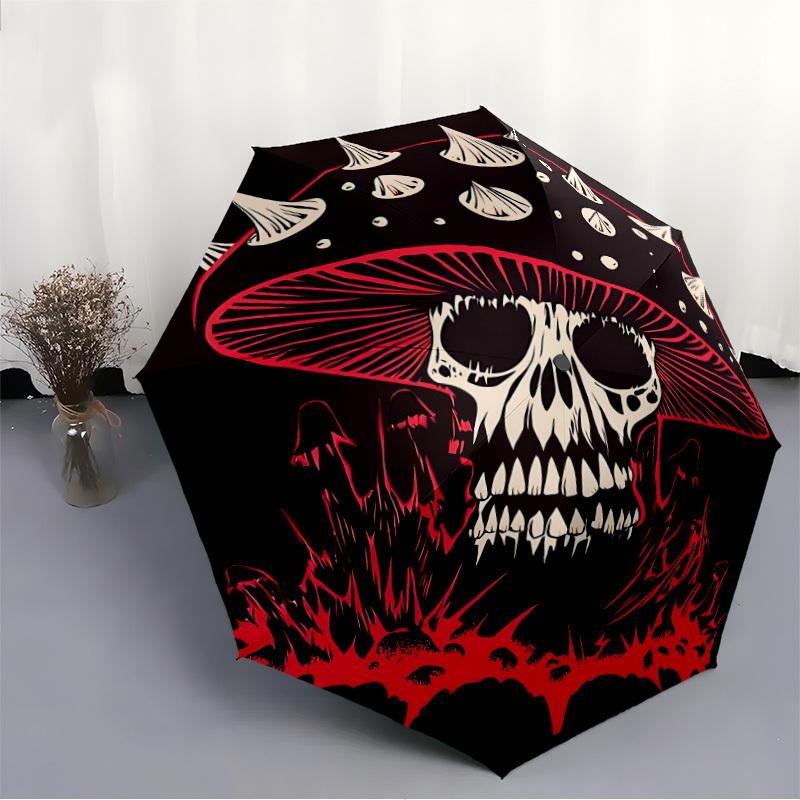 1pc Mushroom Skull Automatic Open/close Leisure Umbrella, 8-Rib Sturdy Structure, Portable Travel Umbrella, Parties, Everyday Use, 11133