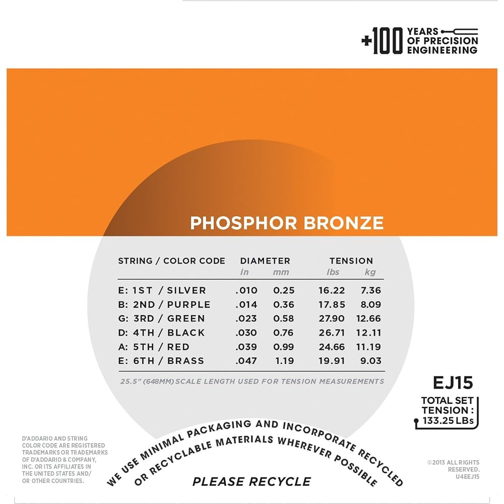 D'Addario Daddario Acoustic Guitar Strings Phosphor Bronze .010-.047 Extra Light 10 Set EJ15 [Dom...