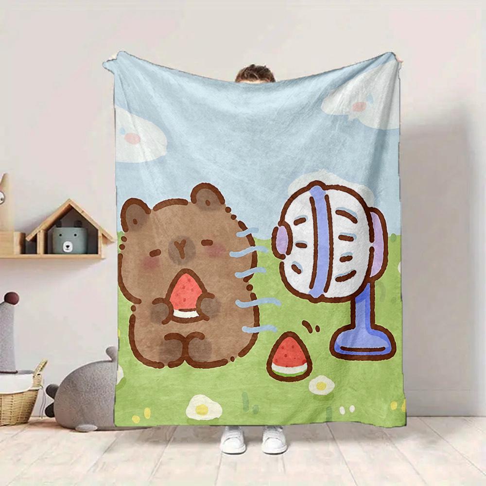 1pc Cartoon Capybara Blanket Lightweight Blanket Throw Blanket For Sofa, Bed, Travel, Camping, Livingroom, Office, Couch, Chair yy251010101