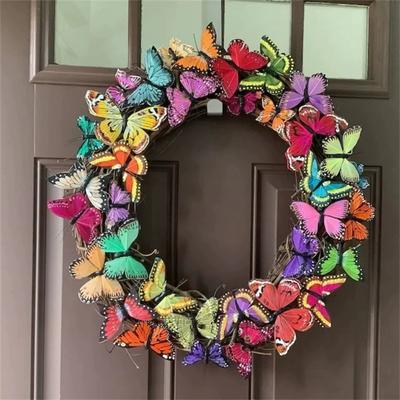 40cm Colorful Decorative Butterflies Spring Wreath for Front Door, Handmade Artificial Wreath for Seasonal Decor