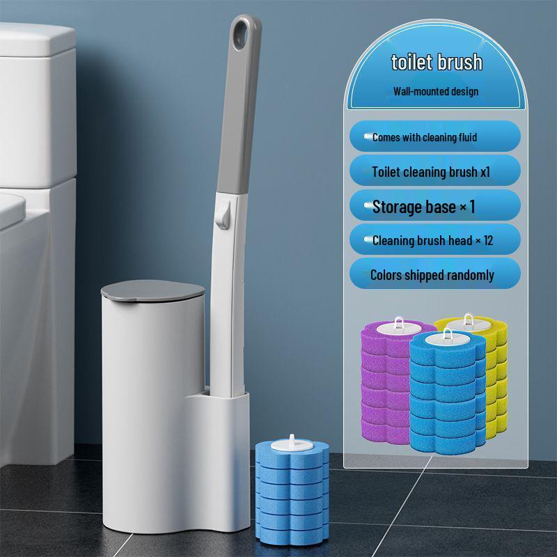 Wall-Mounted Disposable Toilet Brush with Replacement Heads