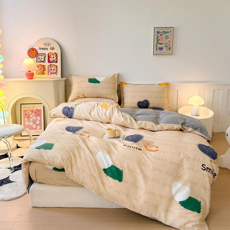 Pure cotton thickened and ground four-piece set of bedding, three-piece set of quilt cover for college students, bed sheets for mothers and babies in