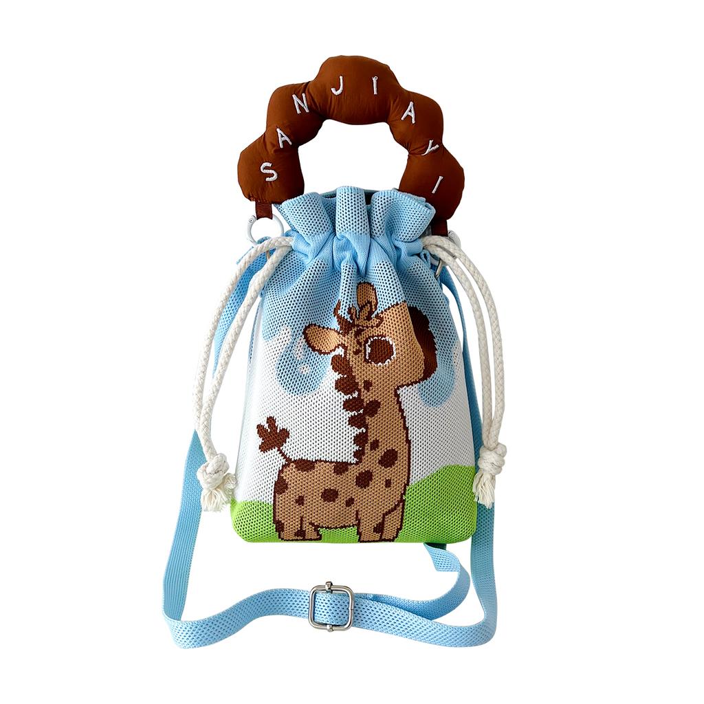 Knitted Bucket Lucky Bag Female Cartoon Gift Bag Hand Bag Casual Versatile Drawstring Handbag Bento Meal Bag