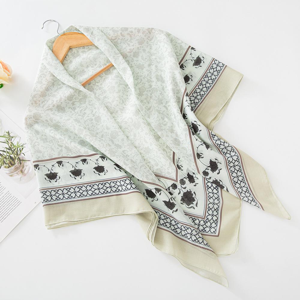 Floral Print Square Scarf with Right Angle Hem